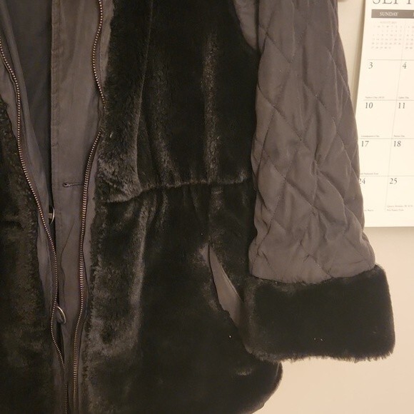 Compagnie Int'l Express Vintage Faux Fur Reversible Black Coat Size M 1990s - Picture 10 of 13